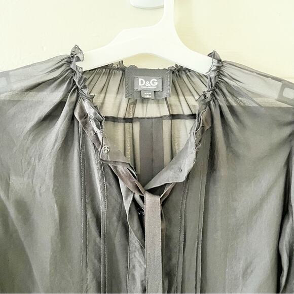 DOLCE & GABBANA 100% Silk Sheer Black Open Sleeve Top, Italian 44 / US M - Picture 5 of 15